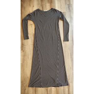 Peruvian Connection Black White Stripe Thumbhole Maxi Dress Med Cotton Modal